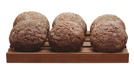  loaves of bread on a wooden rack isolated on white transparent background