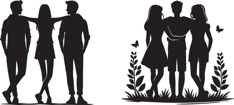 friends silhouette vector on white background