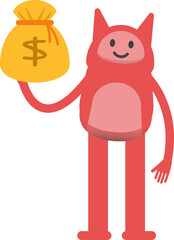 Cute Monster Character Holding Dollar Sack
