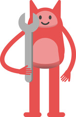 Cute Monster Character Holding Wrench

