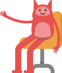 Cute Monster Character Sitting on Office Chair
