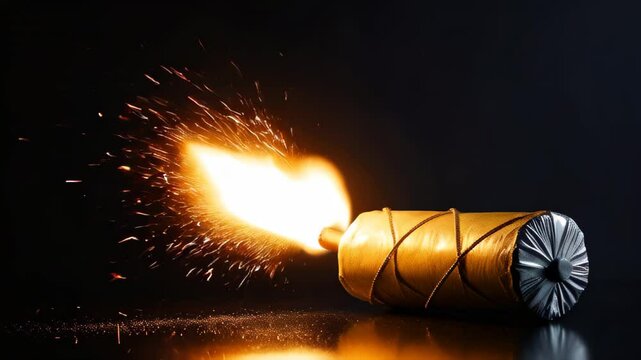 dynamite stick with burning fuse against a dark background
