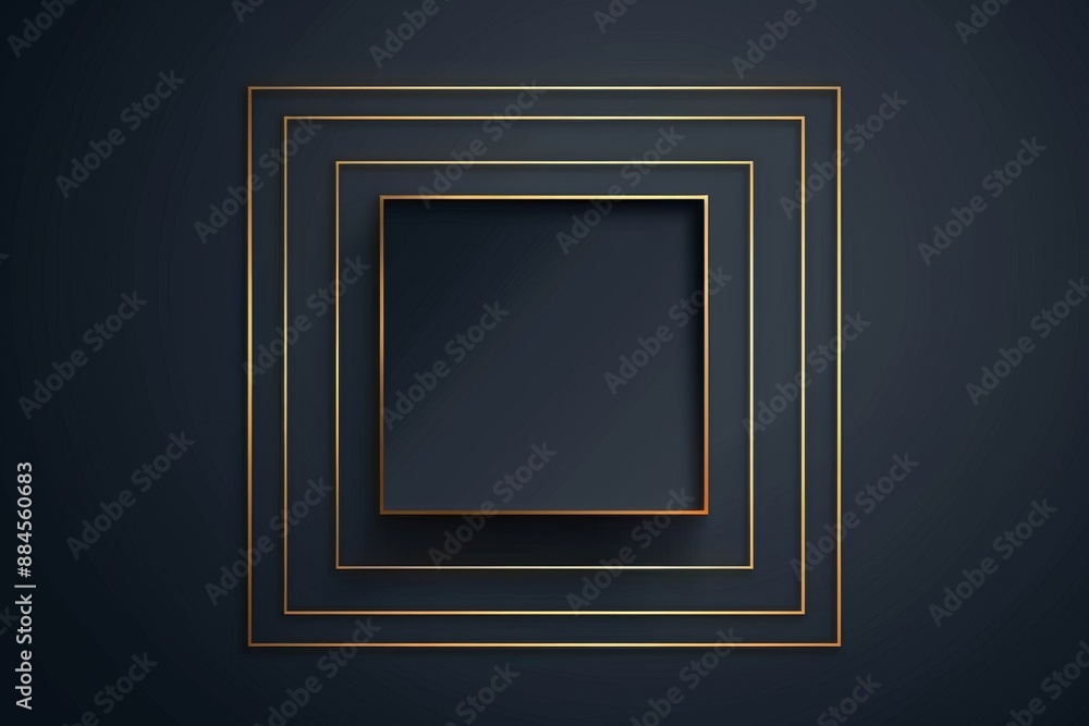 Poster elegant black background with thin golden frames in layered square design