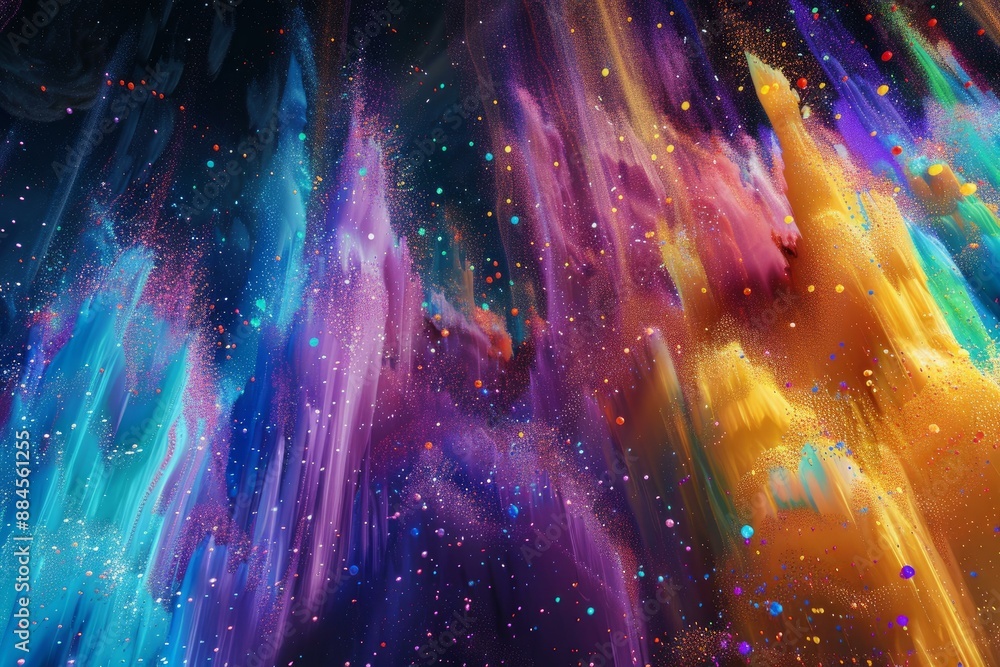 Poster abstract art background depicting a vibrant explosion of colors in a cosmic setting