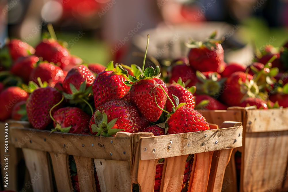 Sticker Fresh Strawberries in a Wooden Crate.