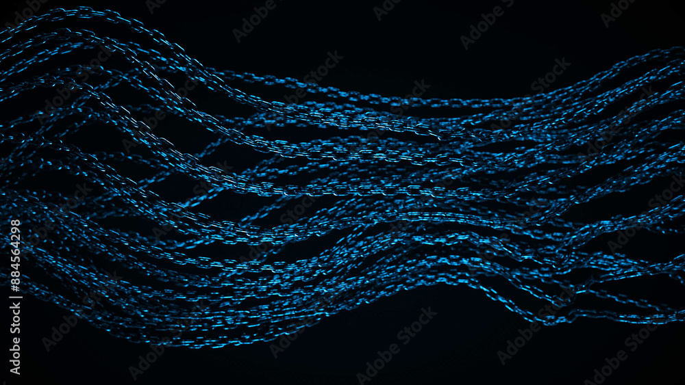Aufkleber blue links create wave patterns on black background, lit from above casting gentle glow