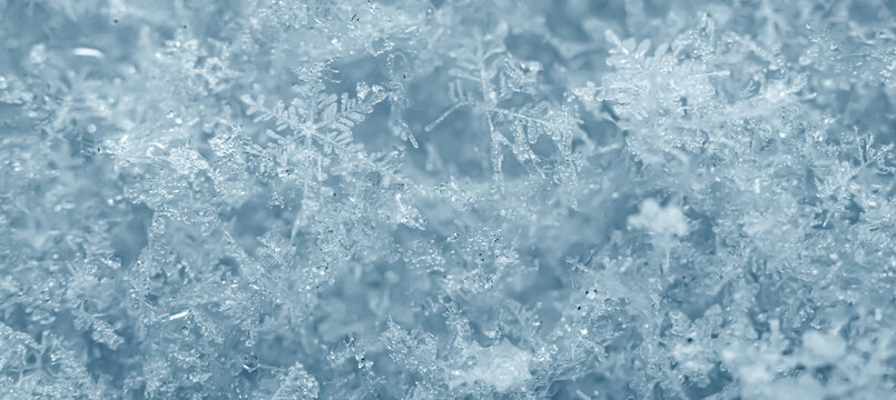 Snow in winter close-up. Macro image of snowflakes, winter background. Nice background on the theme of winter, christmas, new year. Frost Winter texture iced surface,.
