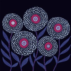 Naklejka premium Blue floral background with abstact white and blue flowers. Handmade drawing abstract pattern.