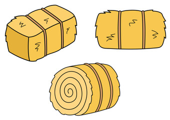 Cartoon Straw Haybale Isolated Clipart Illustration with Round and Square Variations © ATerra