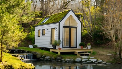 Fototapeta premium modern tiny house on the lake