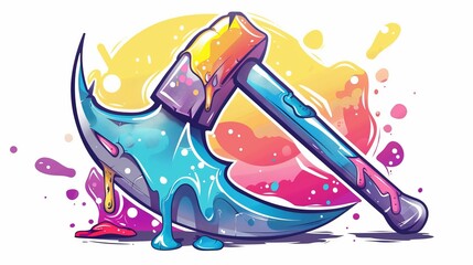 A unique depiction of a hammer with colorful, dripping elements on an abstract background, blending functionality with vibrant artistic design, perfect for modern creative needs.