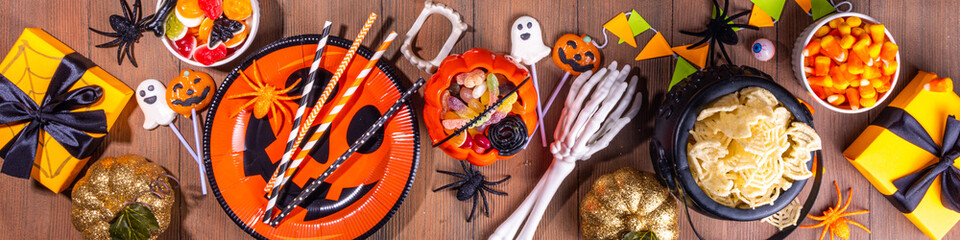 Halloween party sweets and snacks table