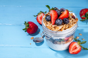 Summer berries granola breakfast layered dessert