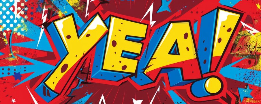 Dynamic pop-art banner with the word YEAH in vibrant colors and comic style