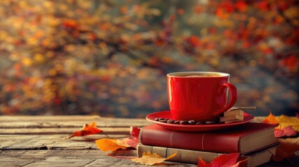 Hot Coffee Vintage Books Autumn Background