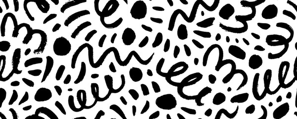 Hand drawn crayon doodle lines and squiggles seamless pattern. Creative style childish background with messy doodles and scribbles. Chaotic ink brush scribbles decorative texture. Messy doodles.