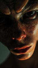 Naklejka premium A close up of a person with freckles on their face