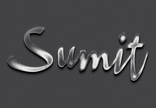 Chrome metal 3D Hindi name design of Sumit on grey background.	