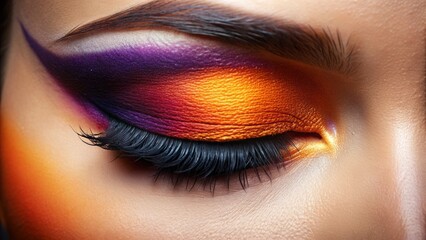 Fototapeta premium Sunset eyeshadow blending from orange to purple
