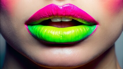 Obraz premium Neon lips with matching eyeliner