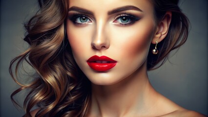 Fototapeta premium Natural makeup with a pop of bold lipstick