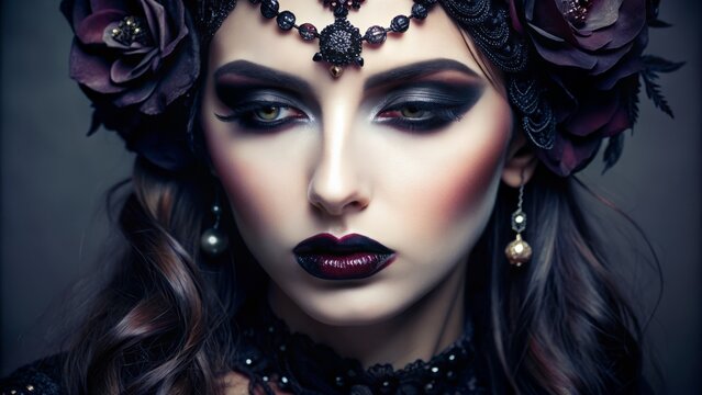 Gothic-inspired makeup with dark, moody colors
