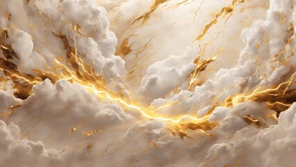 Fototapeta premium abstract background Golden thunderstorm flashes in white cloudy sky.