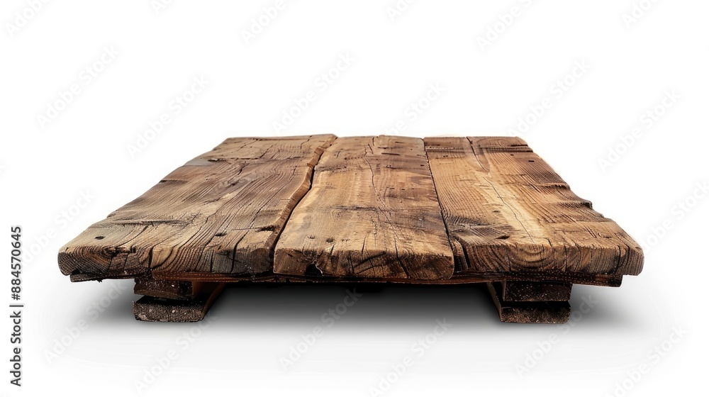 Poster rustic wooden table on white background for product display or design with clipping path