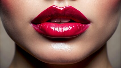 Fototapeta premium Glossy lips with a subtle lip color