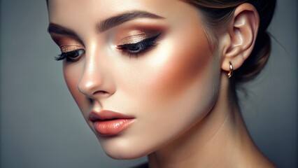 Fototapeta premium Minimalist makeup with a focus on subtle highlighter