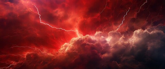 abstract background Lightning storm flashes in the red sky.