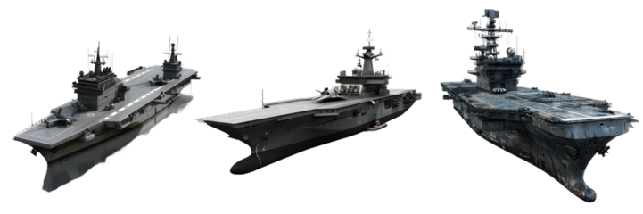 Aircraft carrier side view isolated on a white background, png