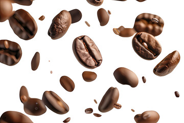 Fototapeta premium scattering coffee beans isolated on a transparent background.