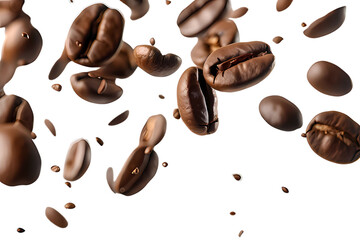 Obraz premium Falling coffee beans isolated on transparent background