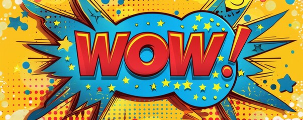 Fototapeta premium Exciting pop art design featuring the word WOW in vibrant and colorful comic style
