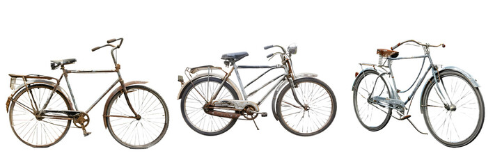 Fototapeta premium Old rusty bicycle isolated on a white background, png