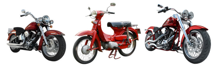 Classic and custom motorcycle isolated on a white background, png