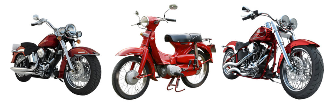 Classic and custom motorcycle isolated on a white background, png