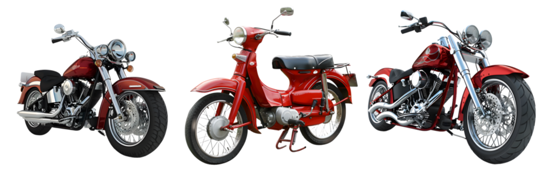 Classic and custom motorcycle isolated on a white background, png