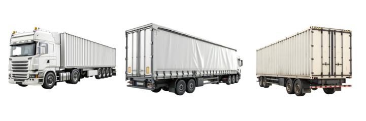 Modern white semi truck with cargo container isolated on a white background, png