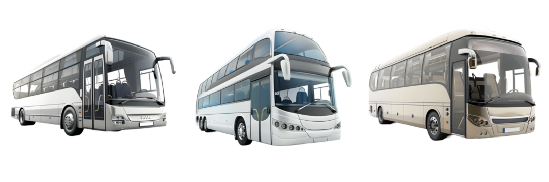 Single decker, double decker, and extended single decker bus isolated on a white background, png
