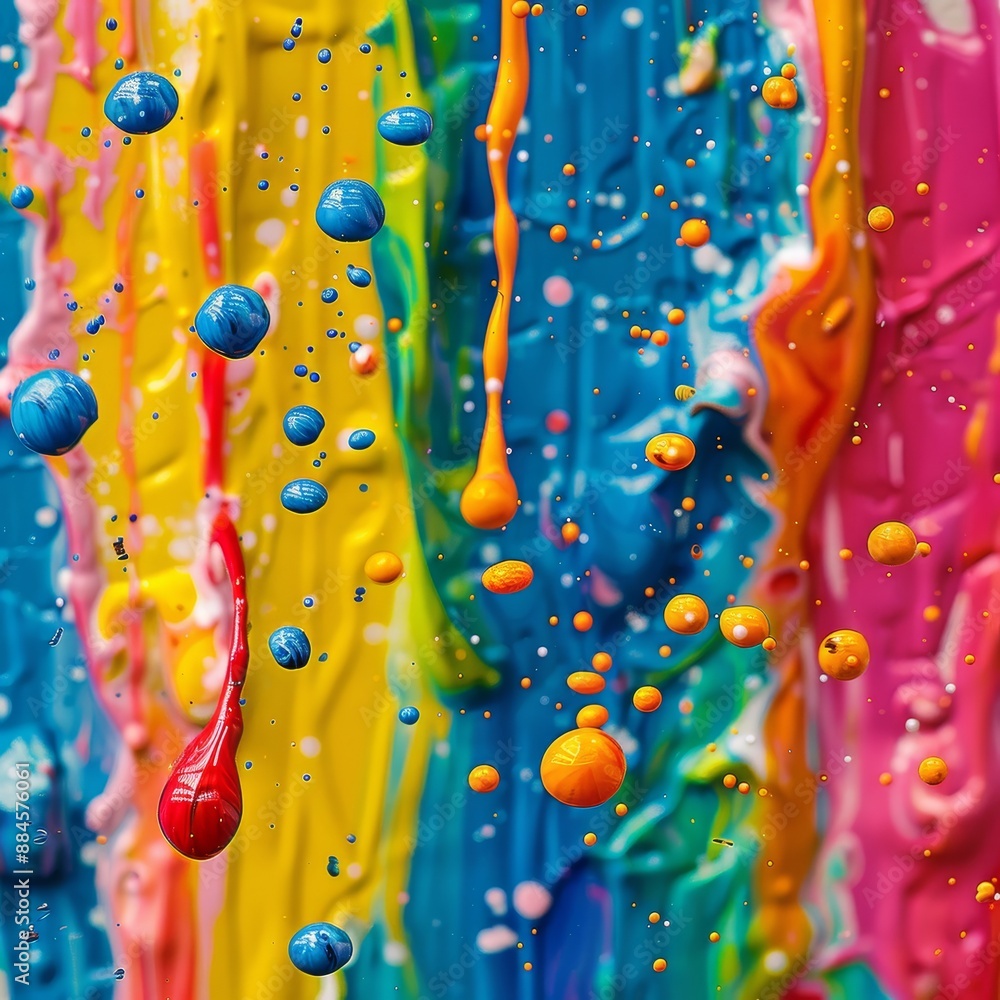 Poster colorful paint drips create a vibrant display on a textured surface