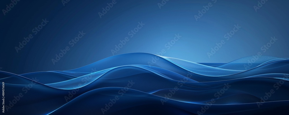 Poster minimalist dark blue gradient background with abstract wavy lines in soft gradient style