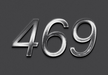 Chrome metal 3D number design of 469 on grey background.