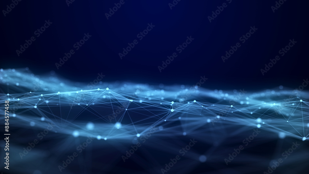 Poster color abstract wave background with dots and lines moving in space. technology illustration. futuris