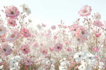 Fototapeta premium Pink and white flowers creating a delicate and romantic garden scene