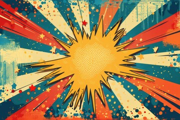 Colorful comic book style explosion with stars and rays in a vibrant retro pop art design