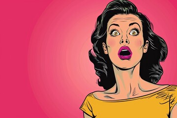 Minimalist comic book style illustration of a surprised woman with shocked expression