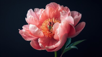 close up peony flower on black ai generated