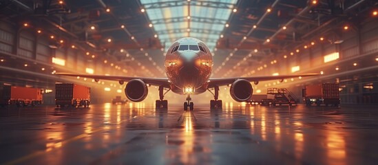 Airplane in a Hangar at Night
